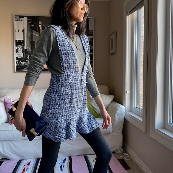 NWT Zara blue and white tweed mini dress - Picture 4 of 16